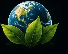 Planet Earth cradled by green leaves